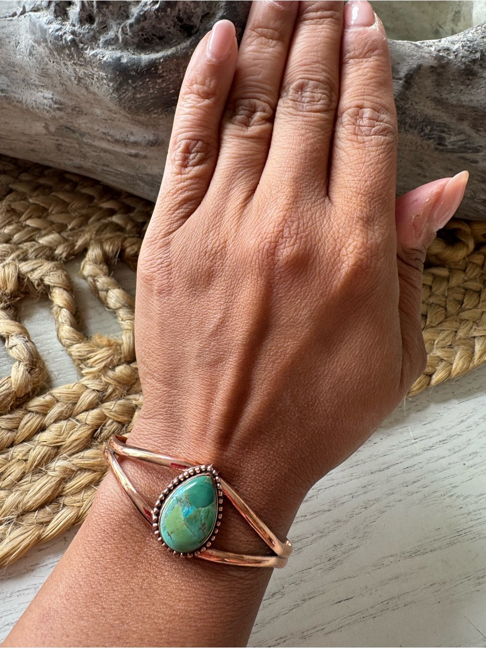 🤩Copper cuff bracelet with Genuine turquoise stone